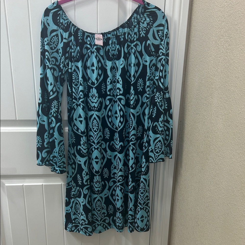 Stylish Long Sleeve Dress in Teal and Navy